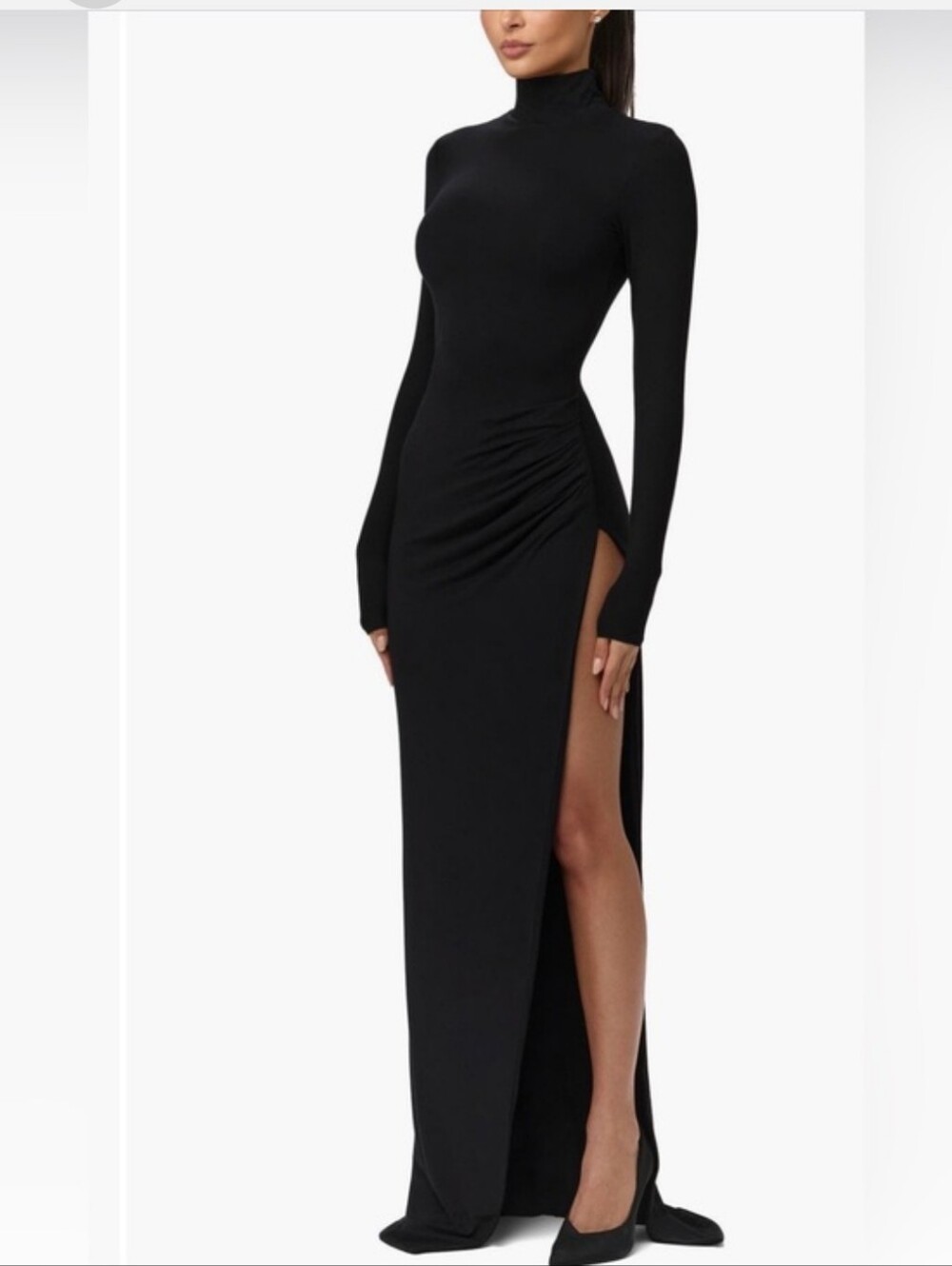 Naked Wardrobe $128 Butter Long Sleeve High Neck Black Maxi Dress